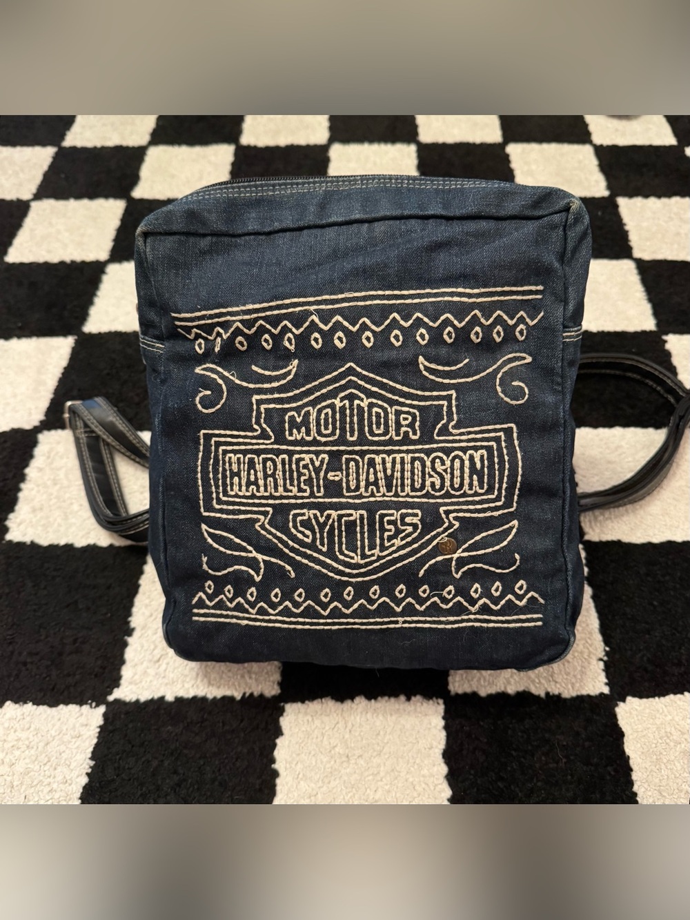 Harley Davidson Denim Backpack Embroidered‎ Logo Motorcycle Biker Bag